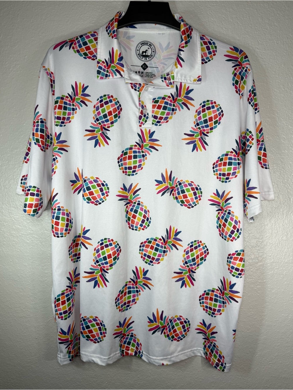Proud 90 Golf is Fun Polo Shirt Mens XL Rainbow Pineapples